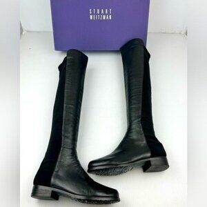 Stuart Weitzman 5050 Over-The-Knee block heel Black Nappa Leather Boots 6.5
